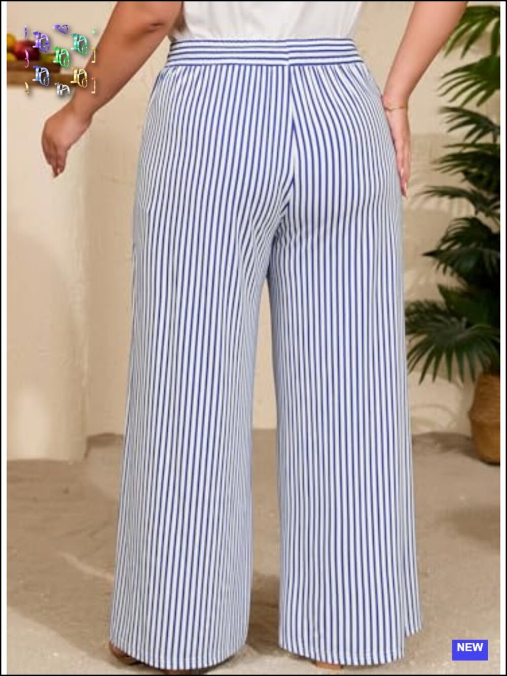 Plus Size Wide Leg Palazzo Pants Elastic High Waist Lounge Trousers with - Picture 3 of 6